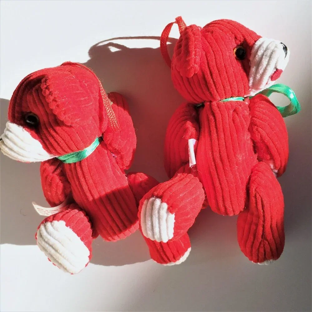 Corduroy RED TEDDY BEAR CHRISTMAS ORNAMENTS